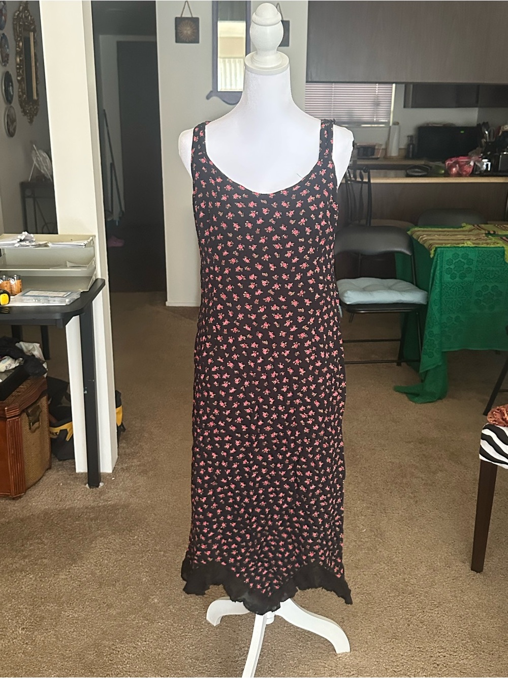 Vintage Black Maxi Dress with Pink Floral Print grunge 90s Jenny Helene